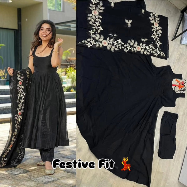 Black Anarkali Suit with Embroidered Dupatta for Party & Wedding Wear