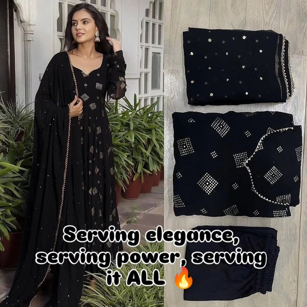 Black Anarkali Suit with Mirror Work Dupatta for Party & Festive Wear