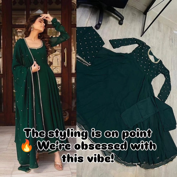 Dark Green Anarkali Suit with Dupatta for Festive & Wedding Wear