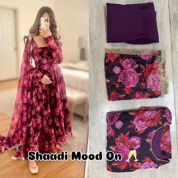 Floral Print Anarkali Suit with Dupatta for Wedding & Party Wear