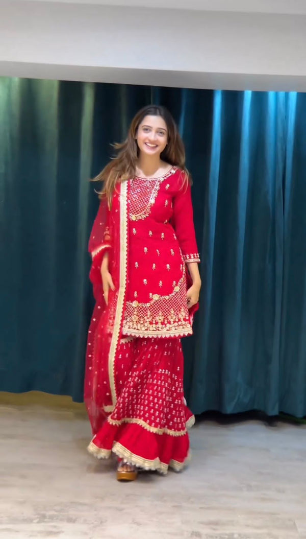 Georgette Sharara Set with Dupatta – Designer 3-Piece Party Wear Outfit