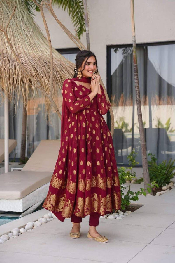 Jacquard Anarkali Suit with Dupatta – Elegant 3-Piece Ethnic Set