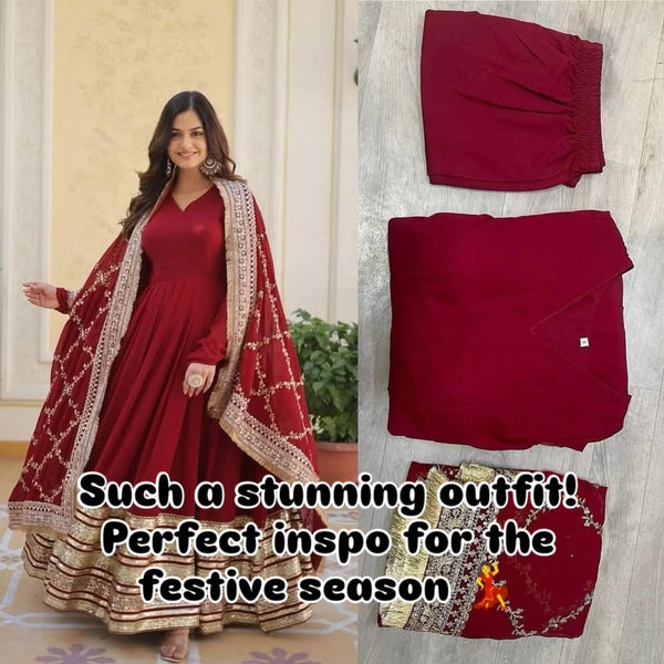 Maroon Anarkali Suit with Dupatta for Wedding & Festive Wear