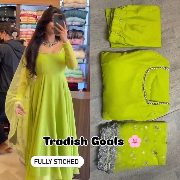 Neon Green Anarkali Suit with Dupatta for Festive & Wedding Wear
