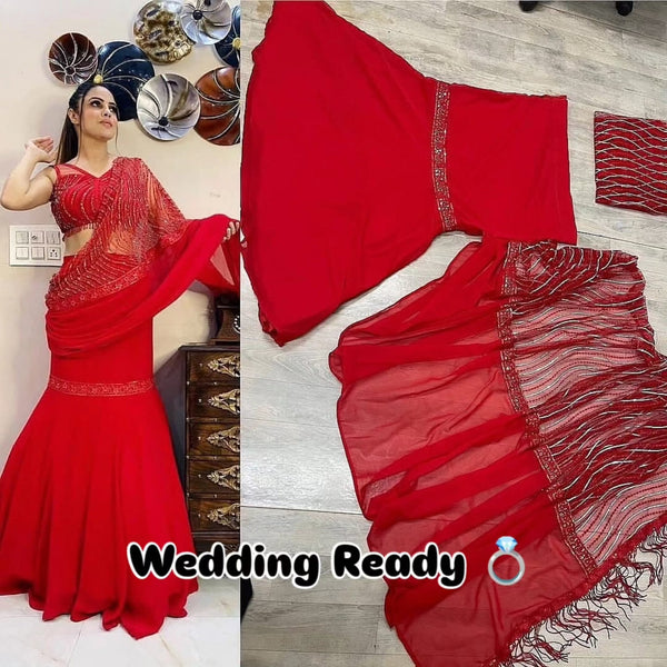 Red Designer Lehenga Saree for Wedding & Party Wear