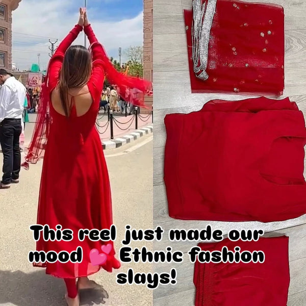 Red Straight Suit with Dupatta for Festive & Party Wear