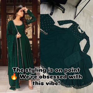 Dark Green Anarkali Suit with Dupatta for Festive & Wedding Wear