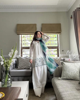 Designer Farsi Salwar Suit for Women with Printed Dupatta