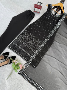 Designer Georgette Suit Set with Real Mirror Work – Elegant 3-Piece Outfit