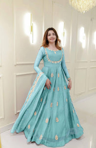 Designer Gown with Golden Embroidery & Dupatta