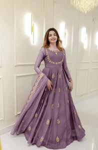 Designer Gown with Golden Embroidery & Dupatta