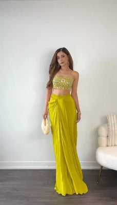Draped Dhoti Set with Tube Blouse and Shrug – Stylish Partywear Look