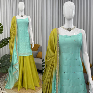 Elegant Chinon Silk Suit Set with Plazo & Dupatta – Party Wear Collection