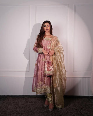 Embroidered Flared Suit Set with Dupatta – Perfect for Weddings