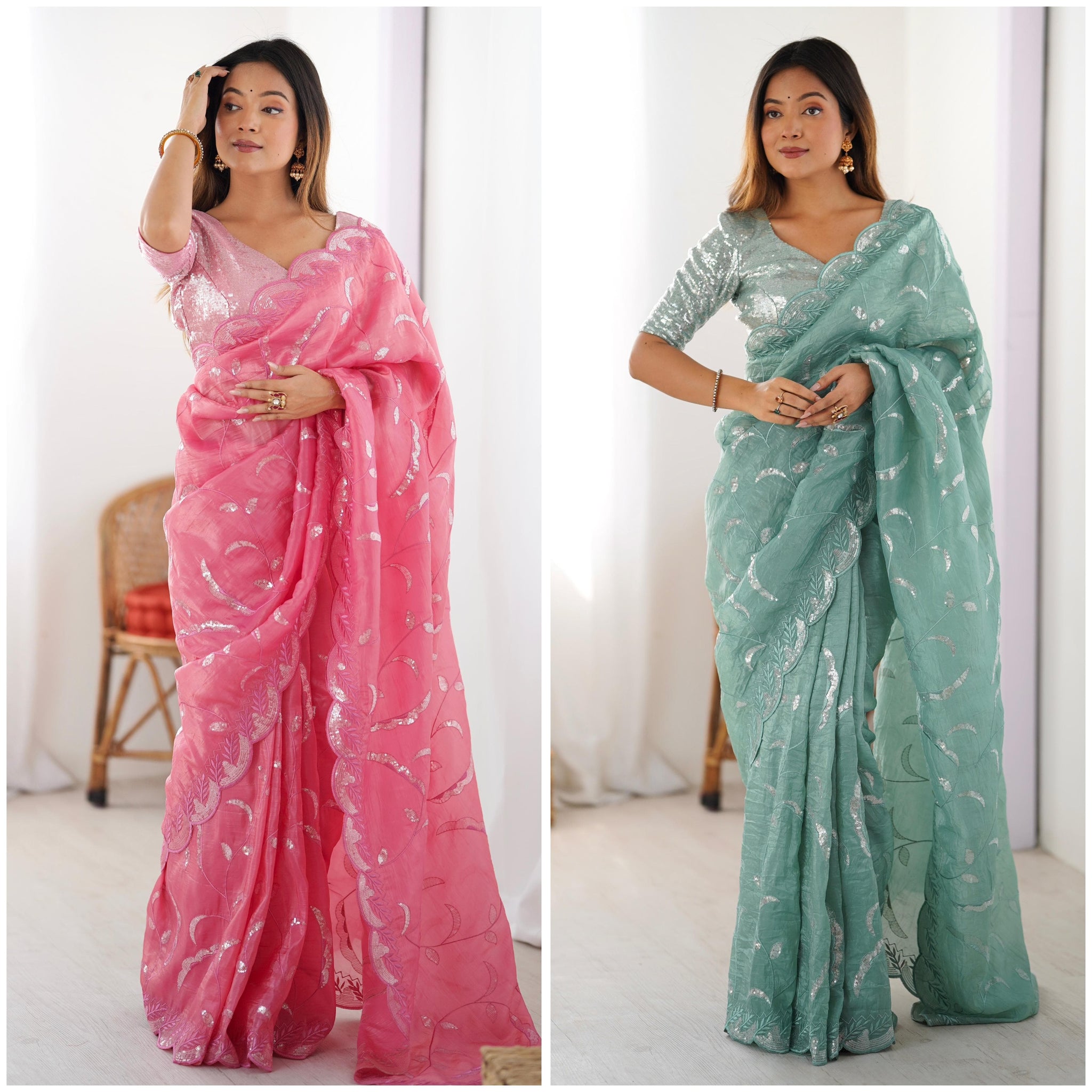 Gold Crush Saree Worn by Anikta Chauhan | Sequin Partywear Look