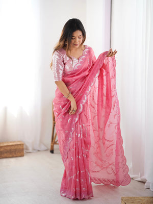 Gold Crush Saree Worn by Anikta Chauhan | Sequin Partywear Look