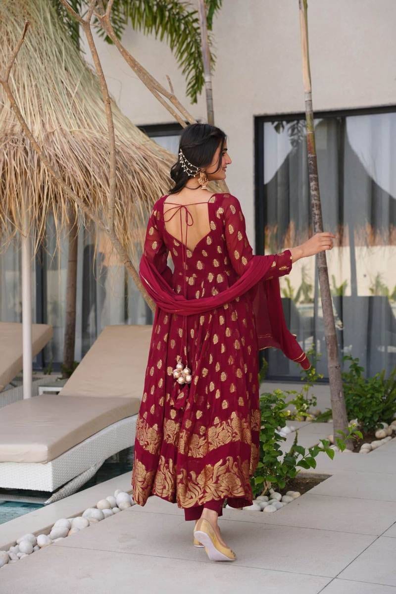 Jacquard Anarkali Suit with Dupatta – Elegant 3-Piece Ethnic Set