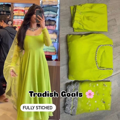 Neon Green Anarkali Suit with Dupatta for Festive & Wedding Wear