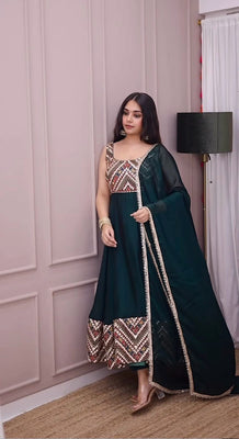 Partywear Georgette Gown with Dupatta for Wedding & Festive Look