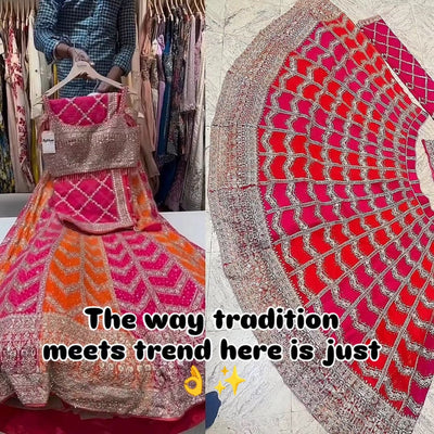 Pink and Orange Banarasi Lehenga Choli for Wedding & Festive Wear