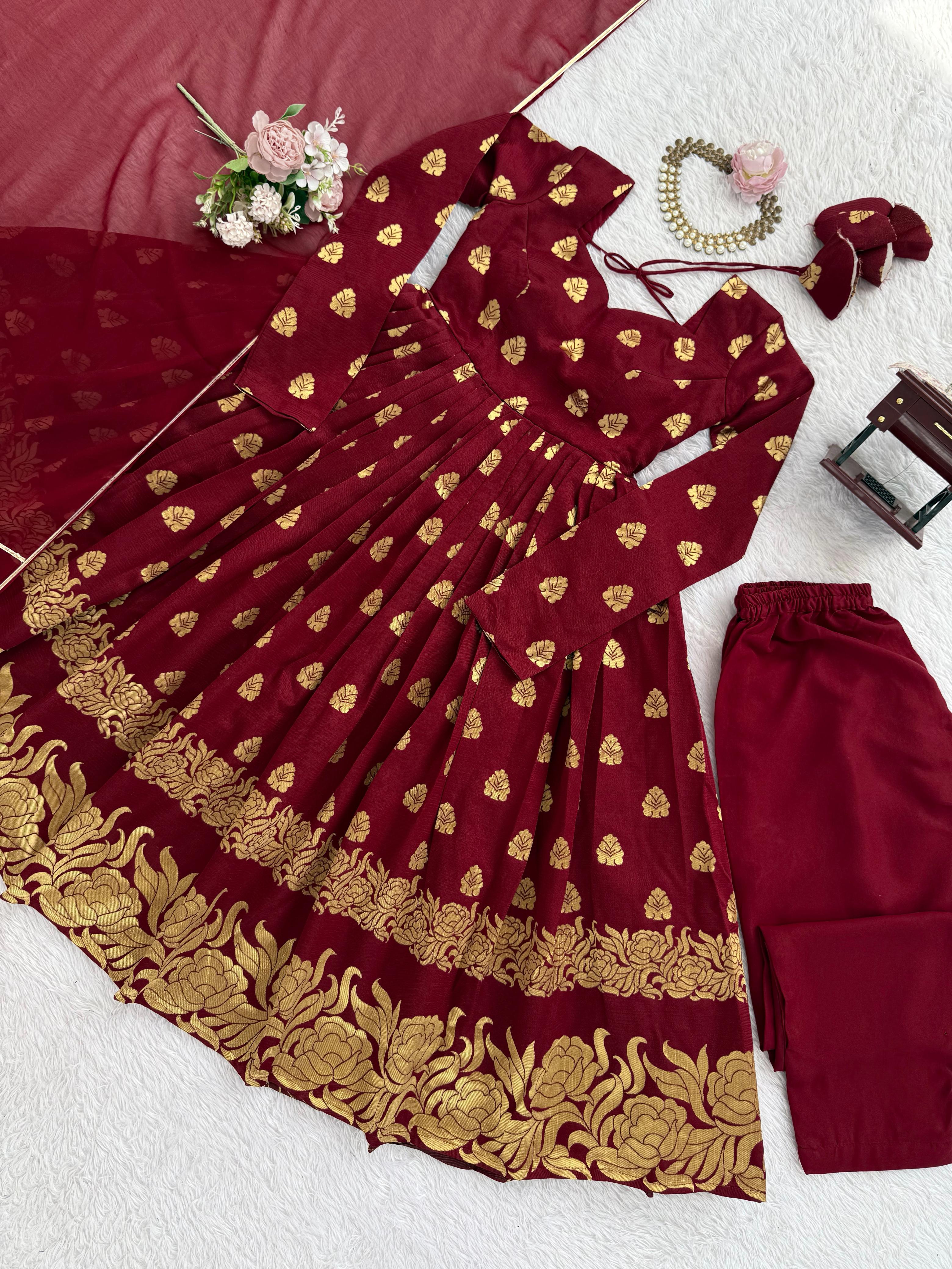 Jacquard Anarkali Suit with Dupatta – Elegant 3-Piece Ethnic Set