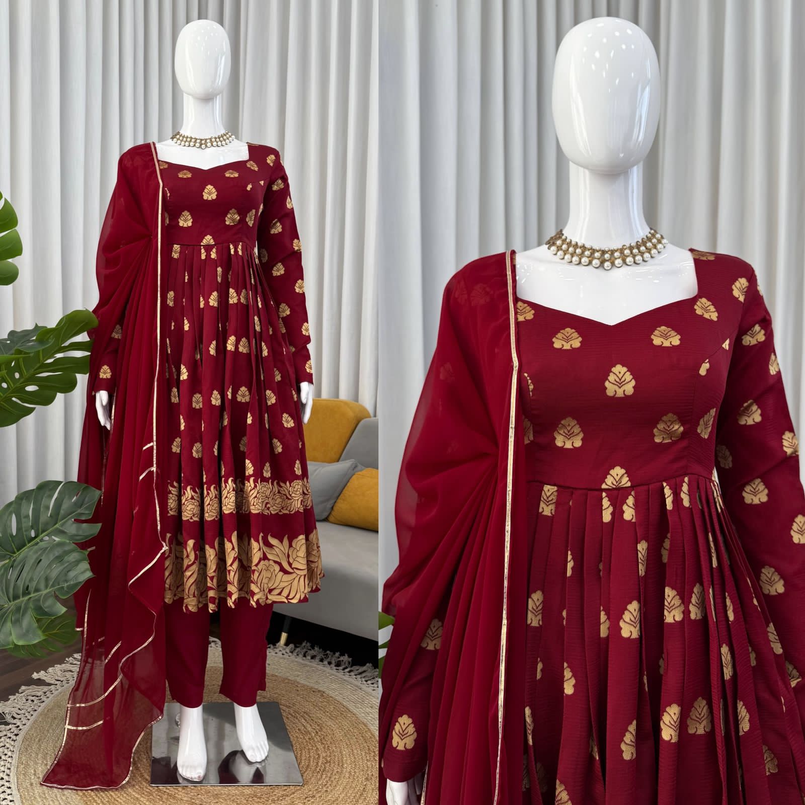 Jacquard Anarkali Suit with Dupatta – Elegant 3-Piece Ethnic Set