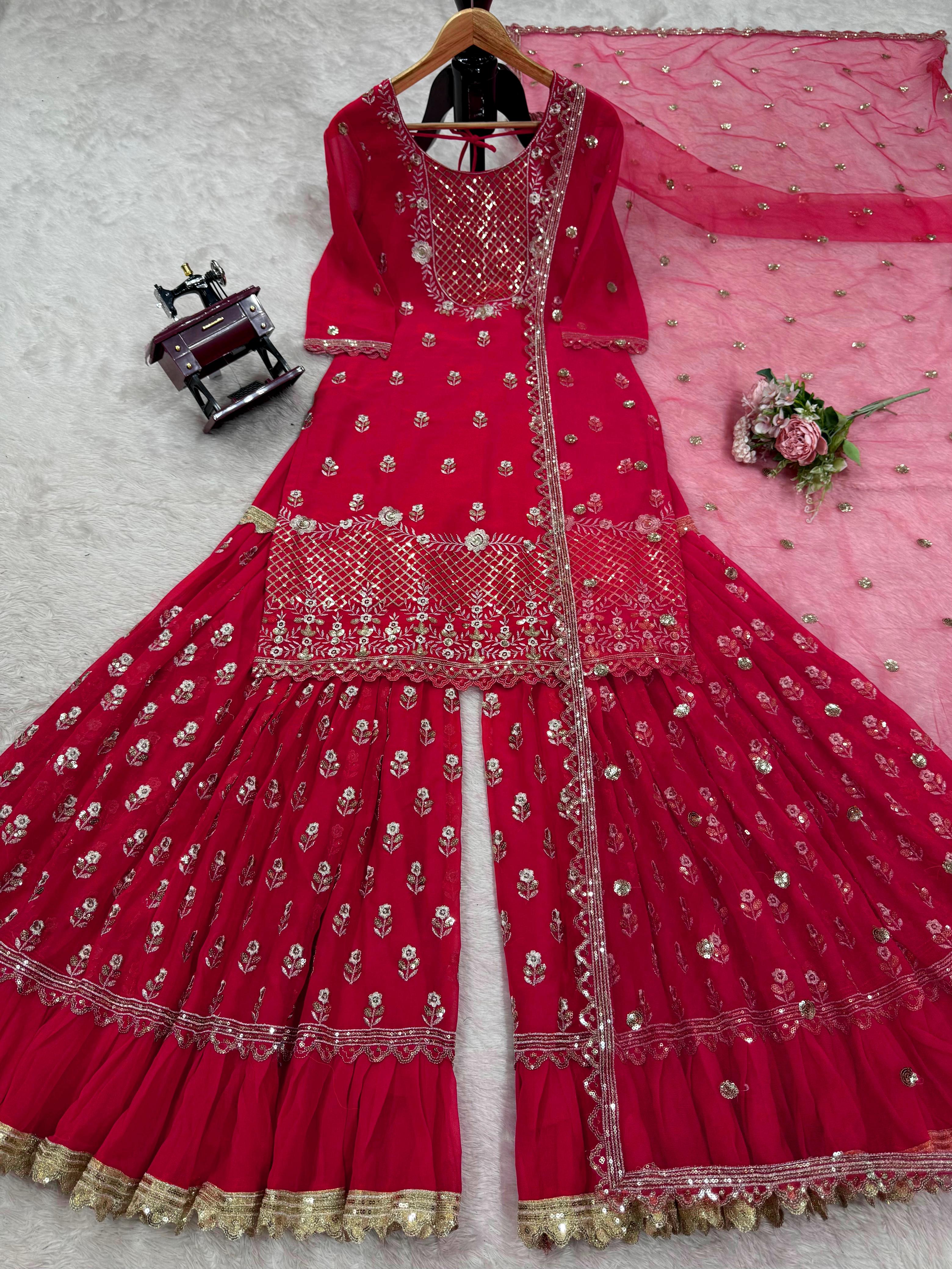 Georgette Sharara Set with Dupatta – Designer 3-Piece Party Wear Outfit