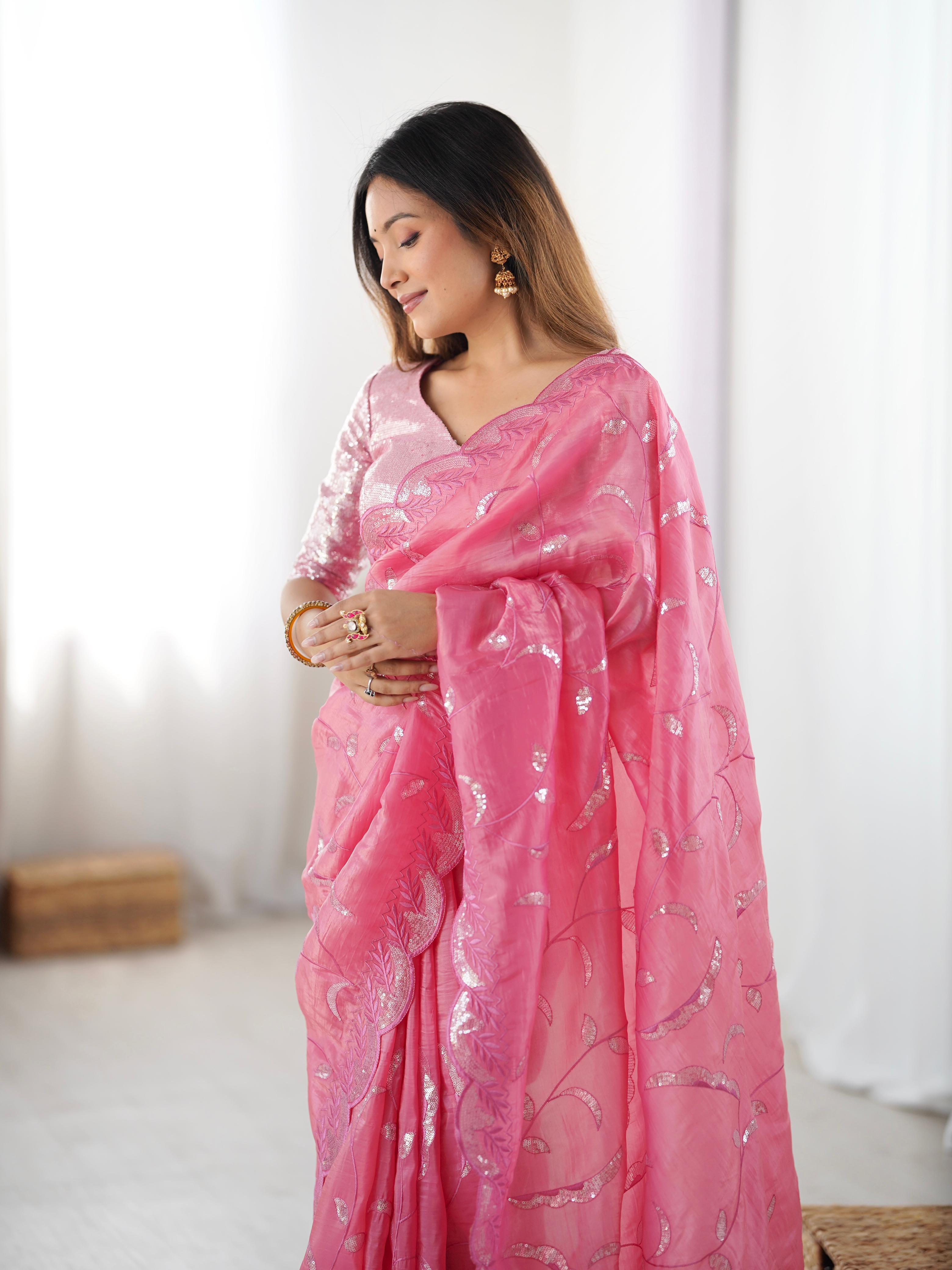 Gold Crush Saree Worn by Anikta Chauhan | Sequin Partywear Look