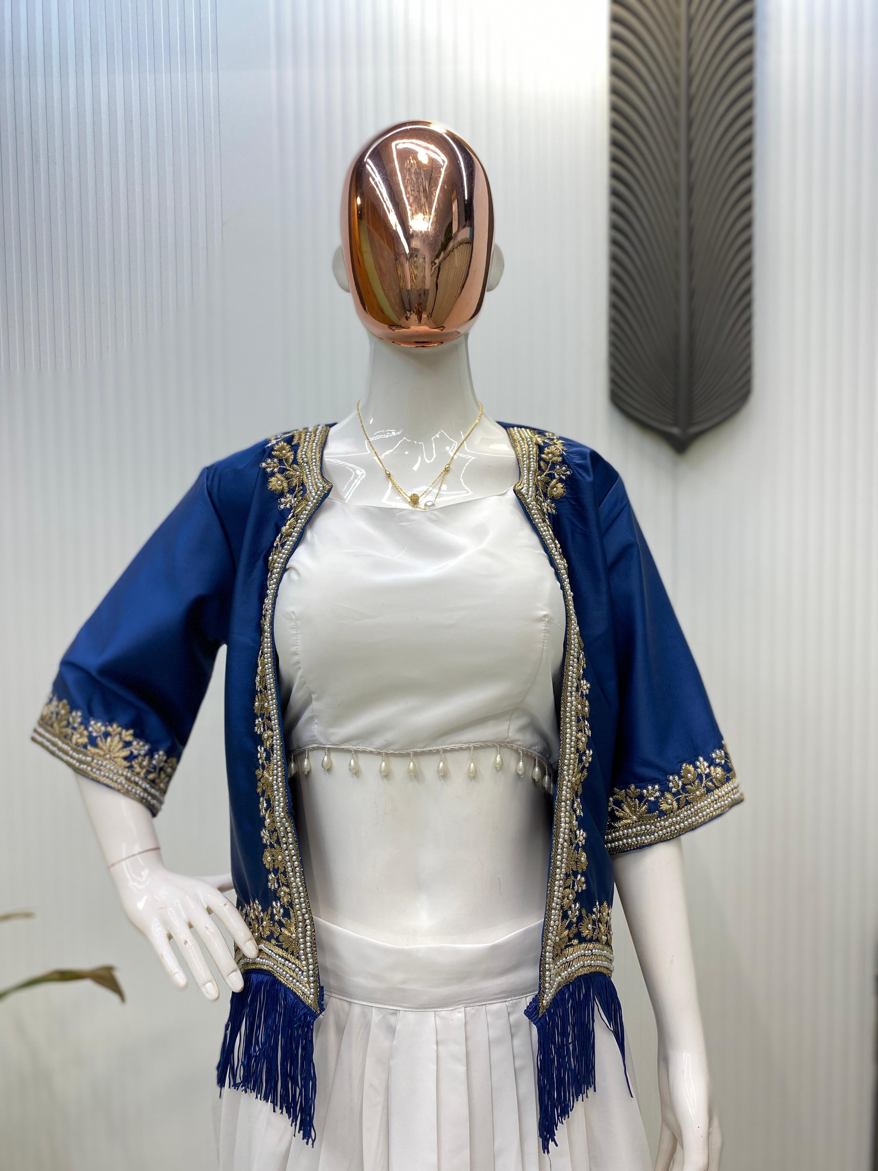 Trendy 3-Piece Draped Dhoti Set with Blouse and Koti – Stylish Western Ethnic Fusion Outfit