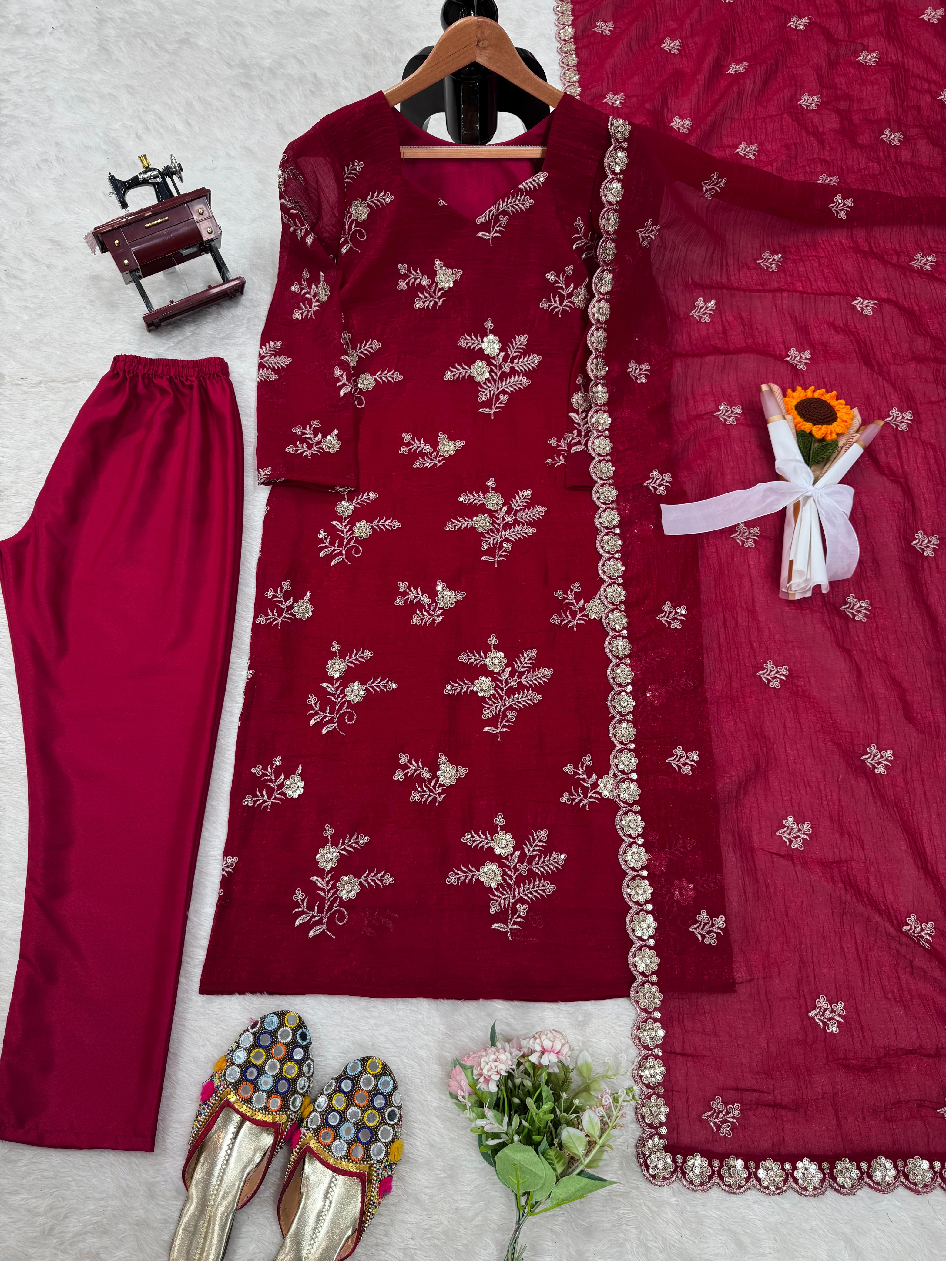 Elegant Ready-to-Wear Top, Pant & Dupatta Set – Perfect for Weddings & Festive Occasions