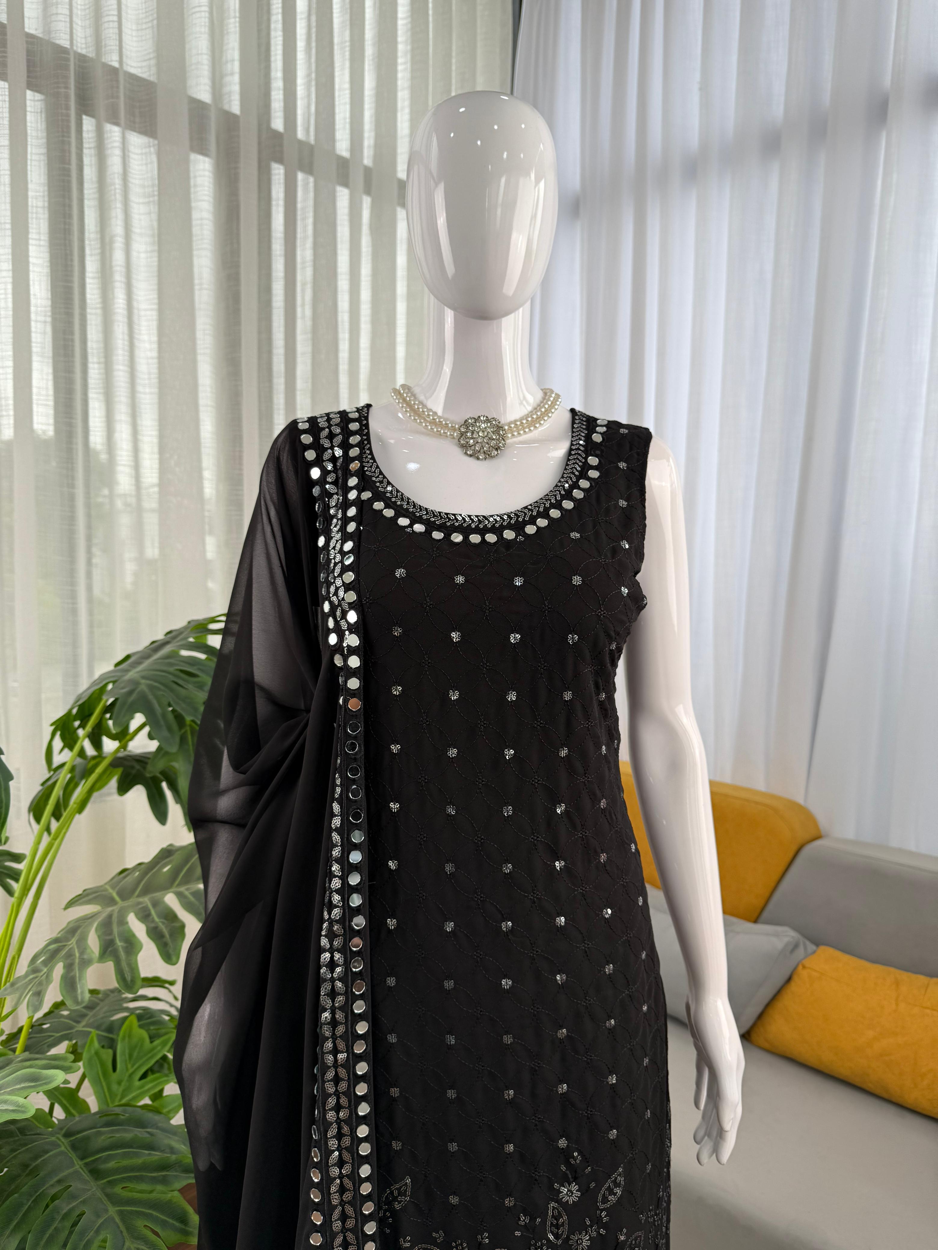 Designer Georgette Suit Set with Real Mirror Work – Elegant 3-Piece Outfit