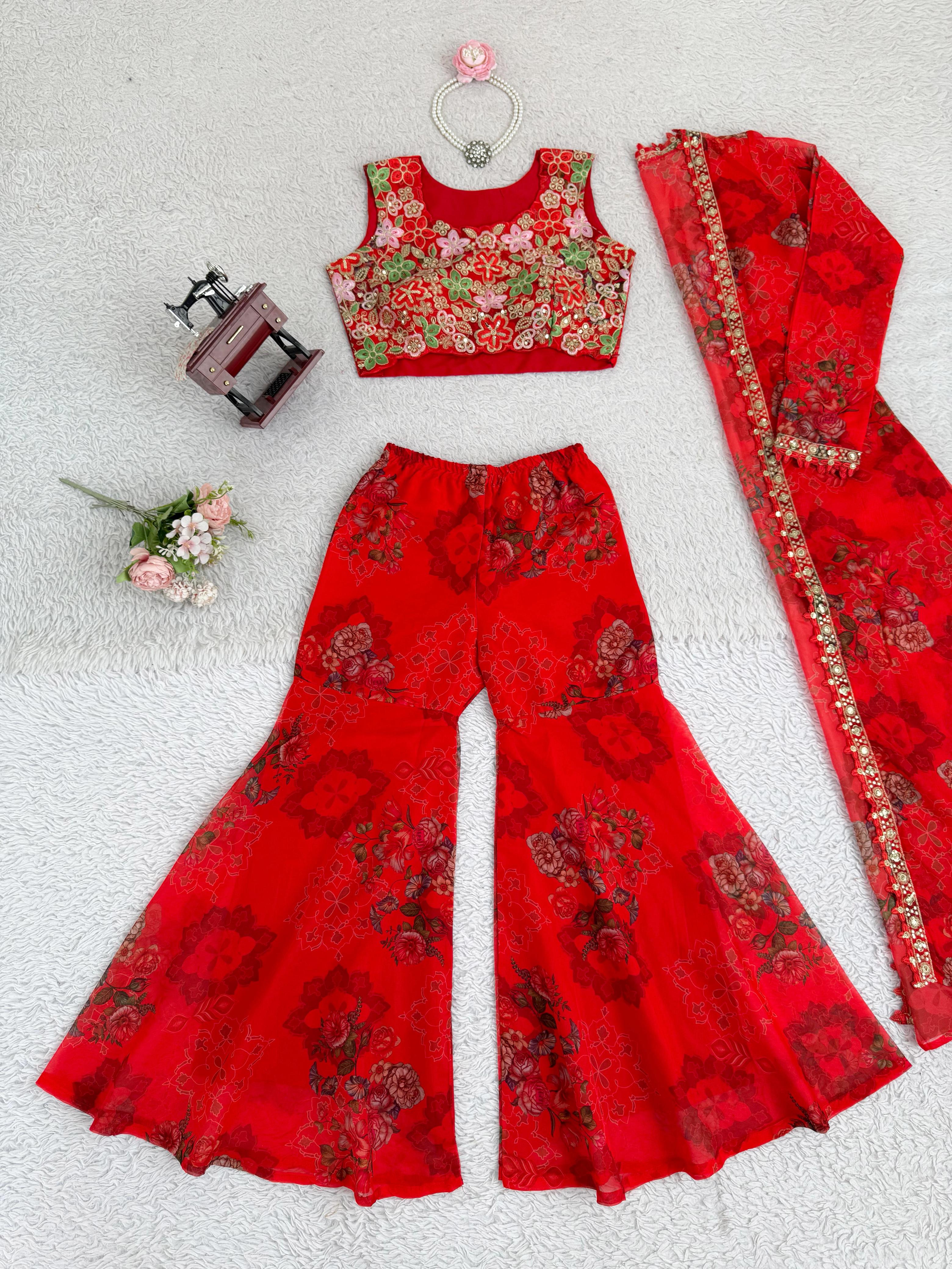 Tibby Silk Sharara Set with Shrug & Blouse – Designer Party Wear for Women