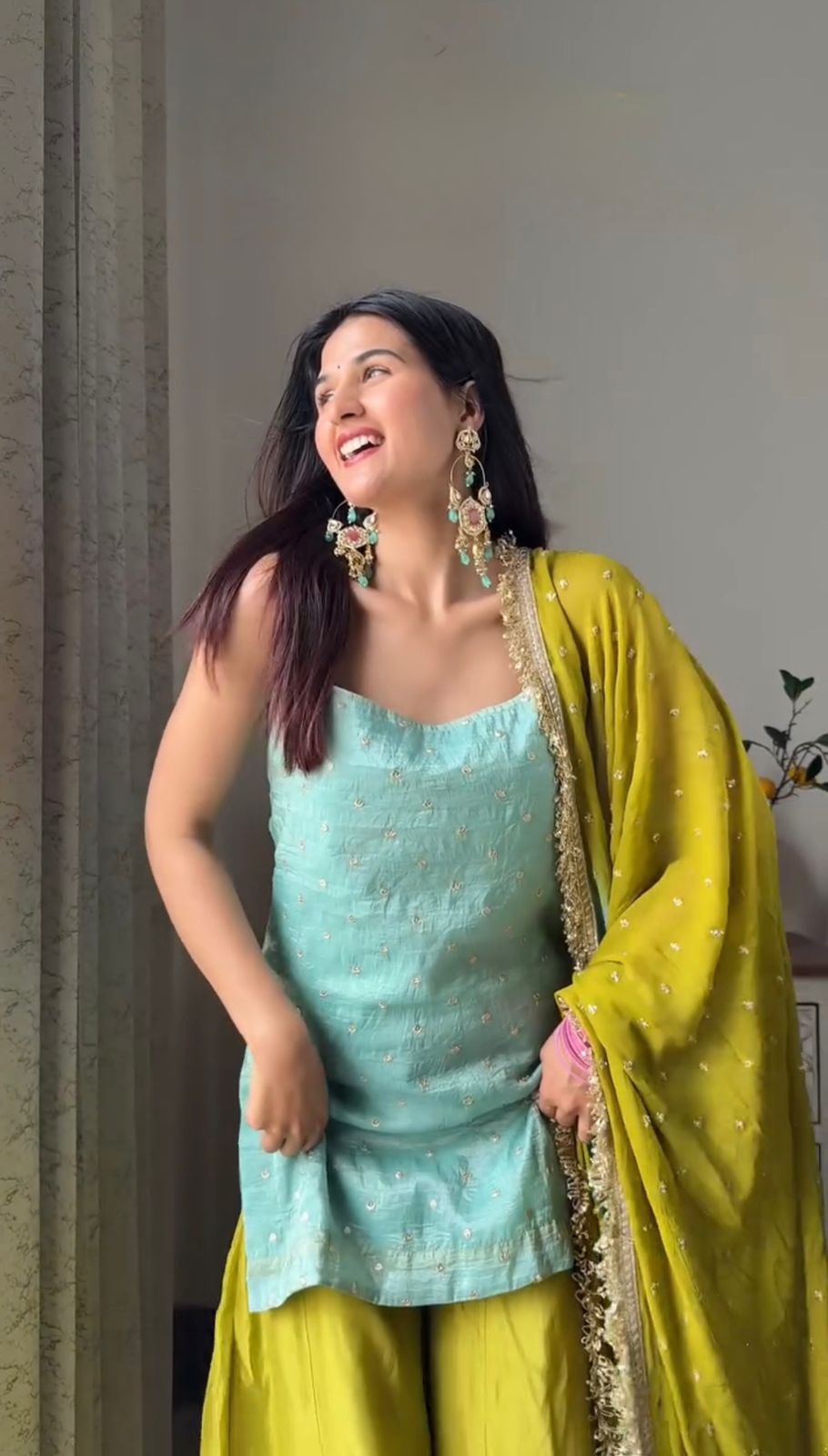 Elegant Chinon Silk Suit Set with Plazo & Dupatta – Party Wear Collection