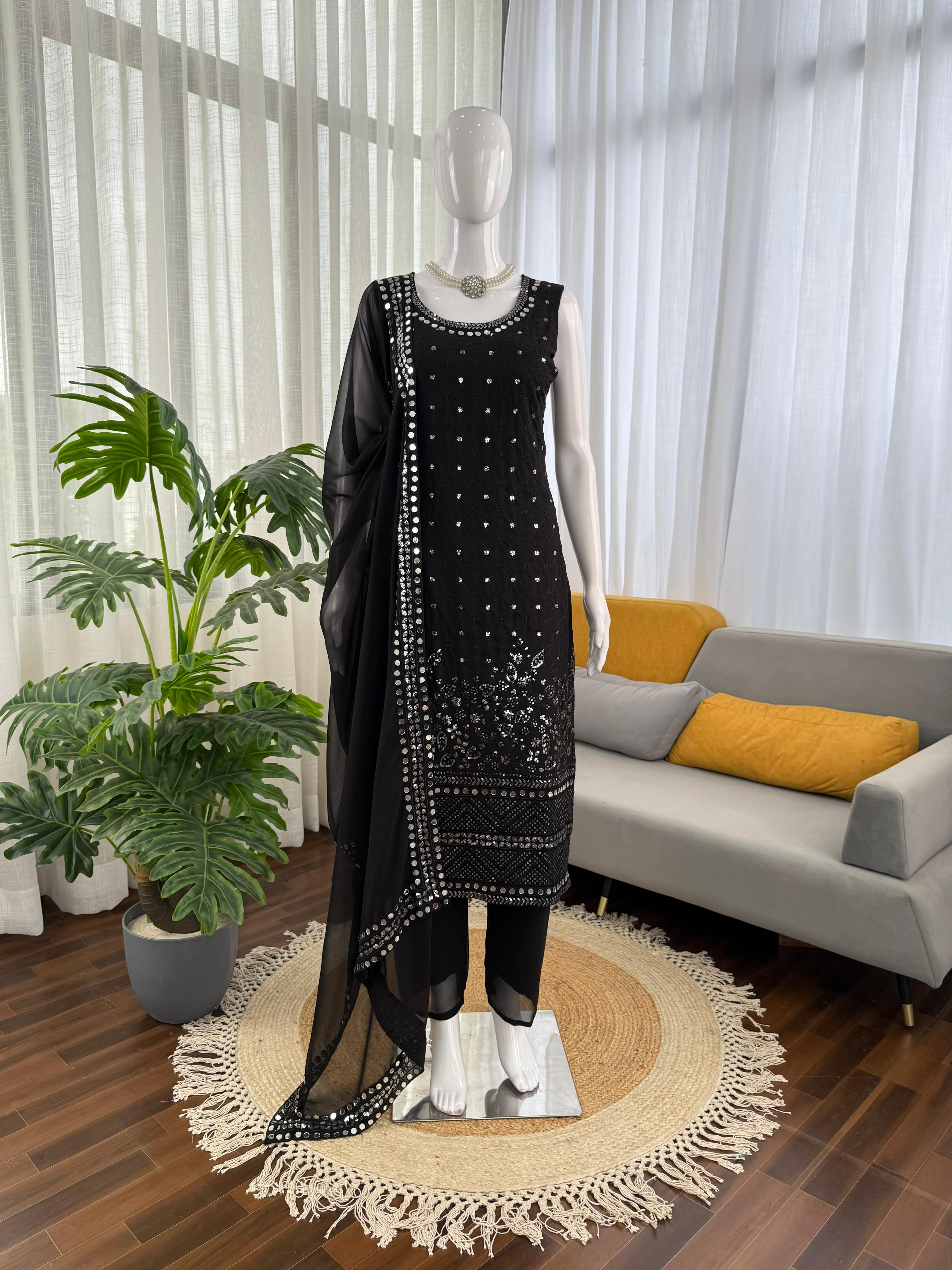 Designer Georgette Suit Set with Real Mirror Work – Elegant 3-Piece Outfit