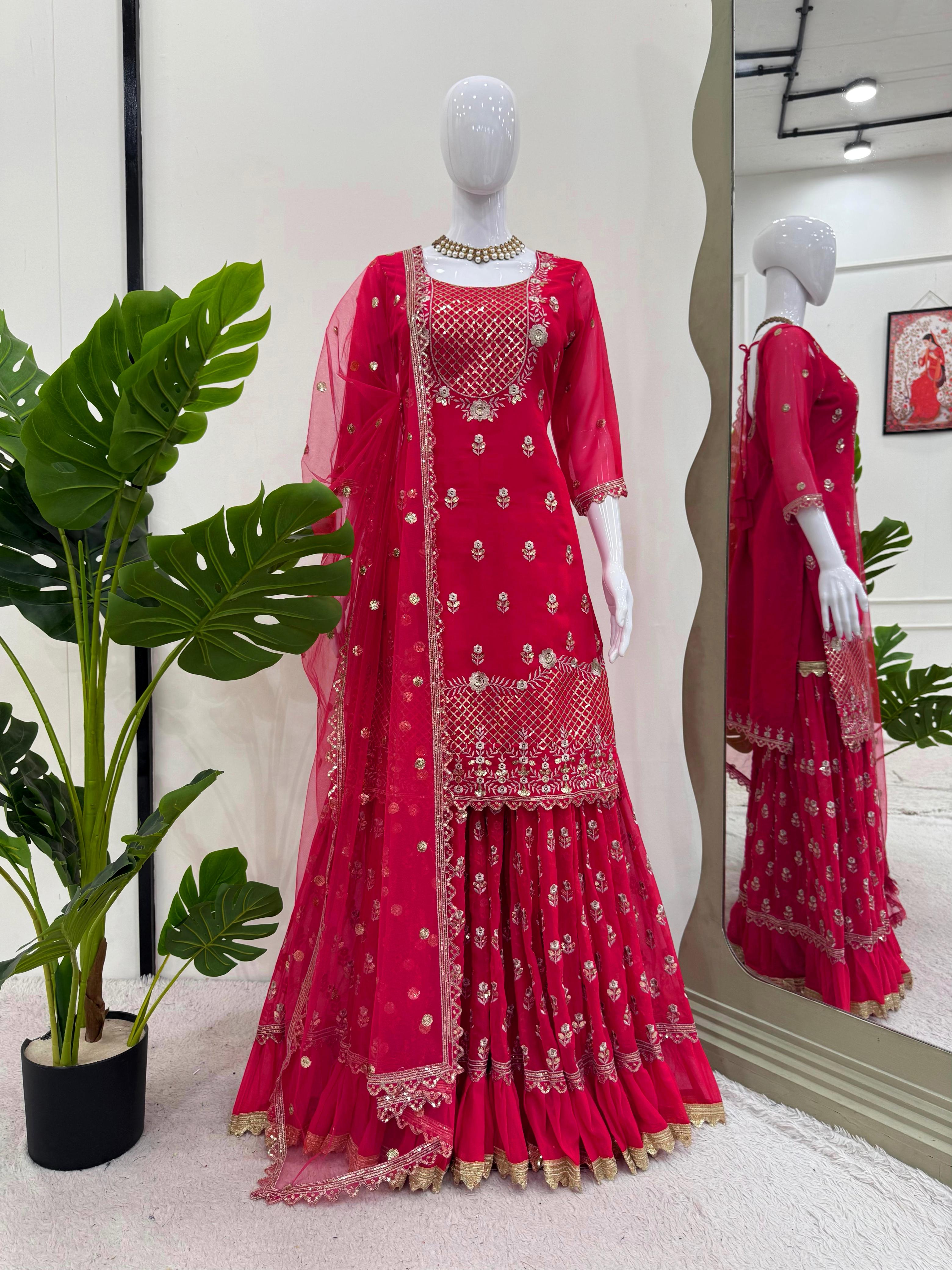 Georgette Sharara Set with Dupatta – Designer 3-Piece Party Wear Outfit