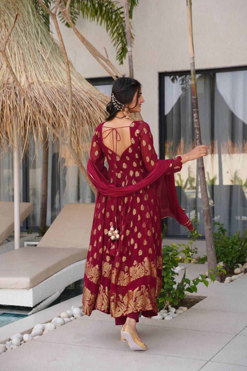 Jacquard Anarkali Suit with Dupatta – Elegant 3-Piece Ethnic Set