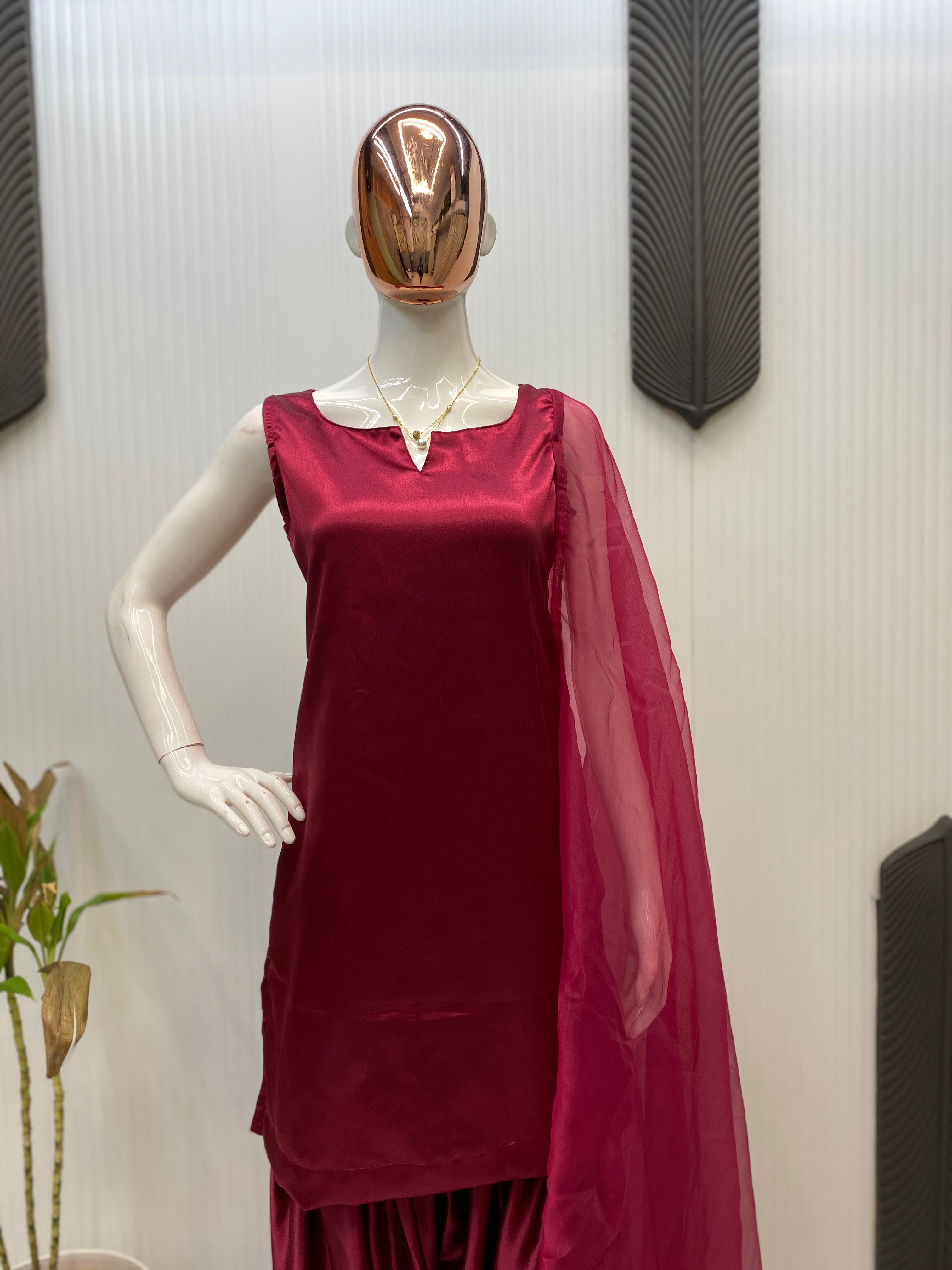 Shehnaaz Gill Worn Designer Farsi Salwar Suit with Organza Dupatta