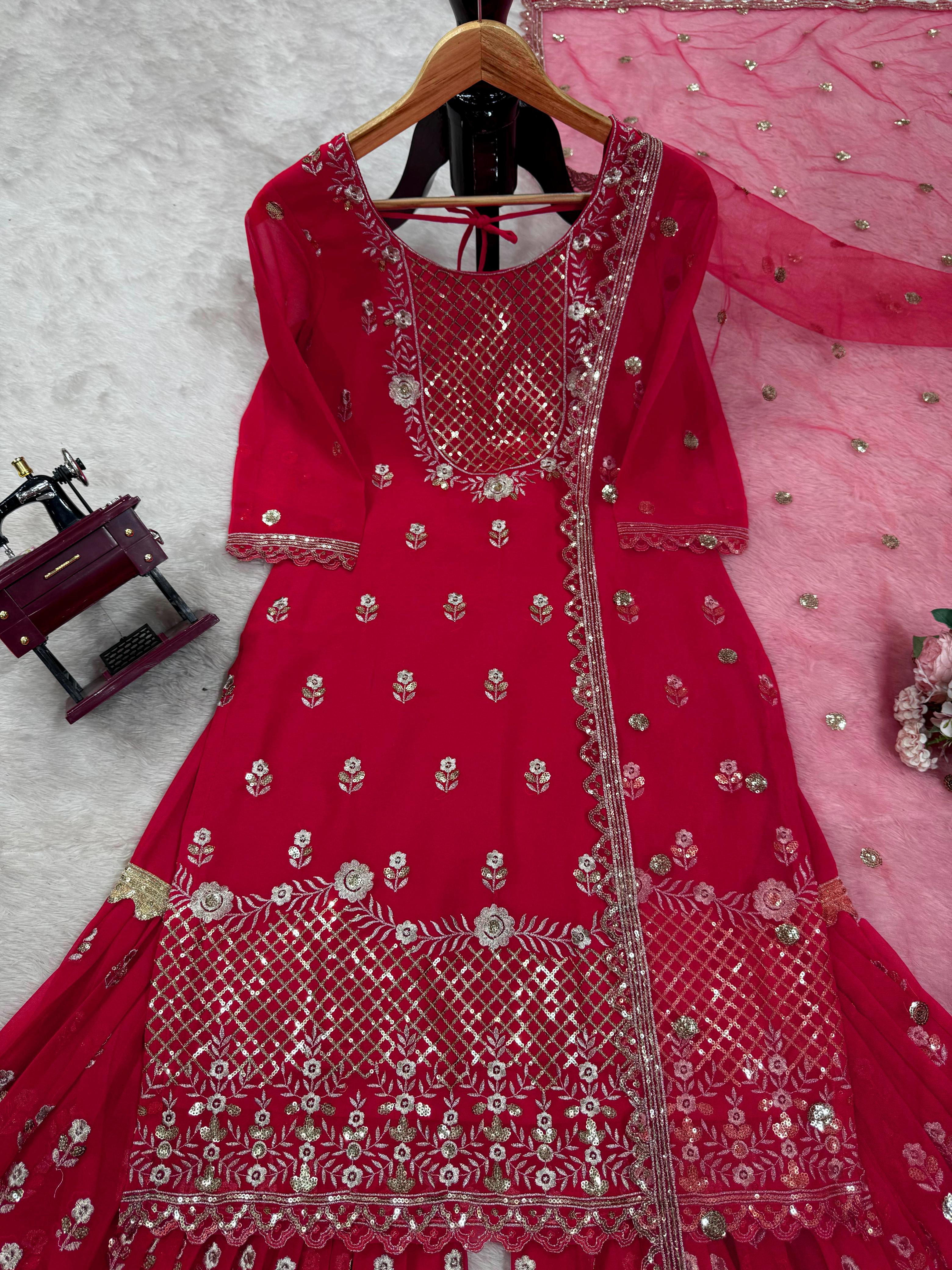 Georgette Sharara Set with Dupatta – Designer 3-Piece Party Wear Outfit