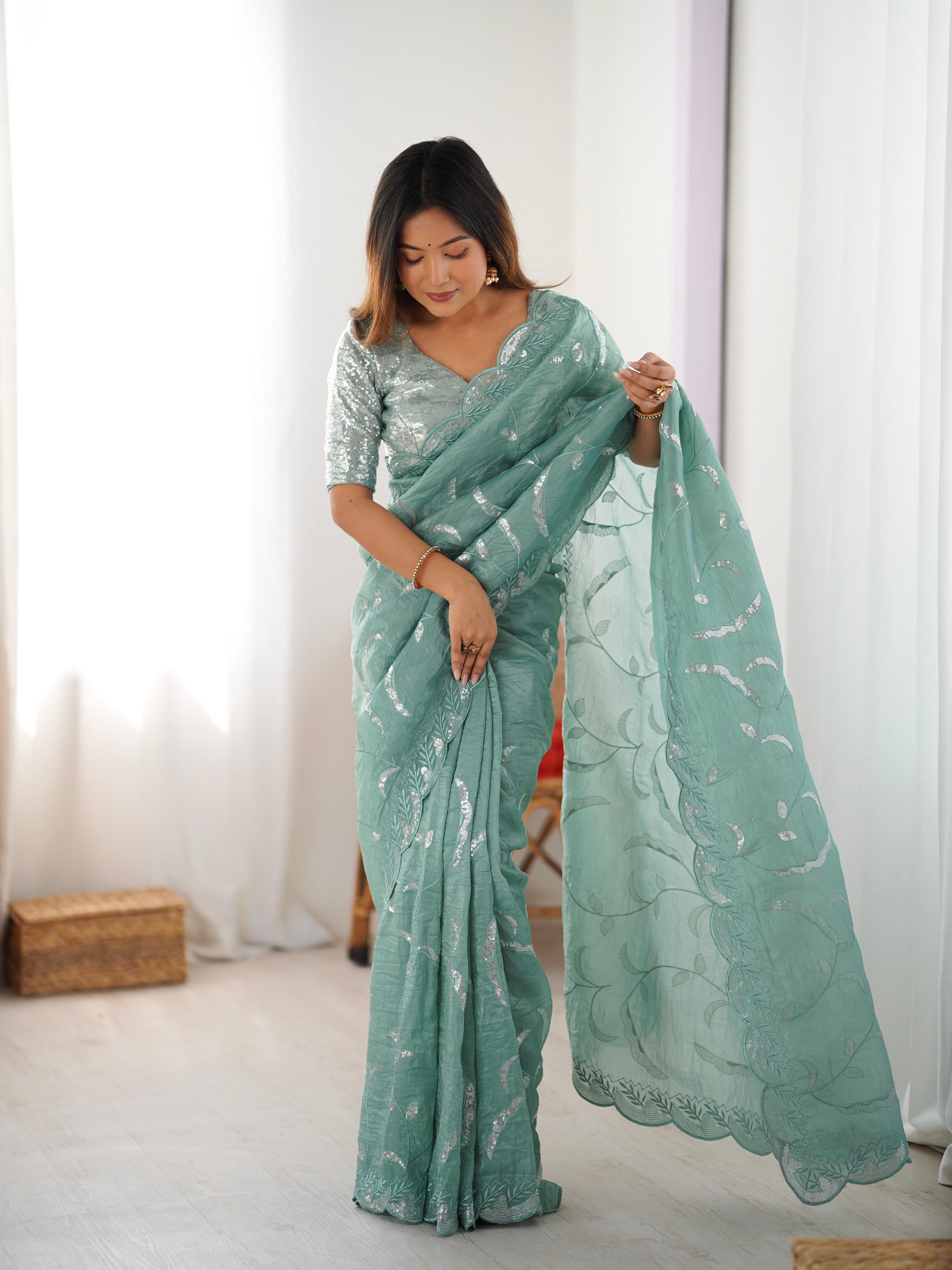 Gold Crush Saree Worn by Anikta Chauhan | Sequin Partywear Look