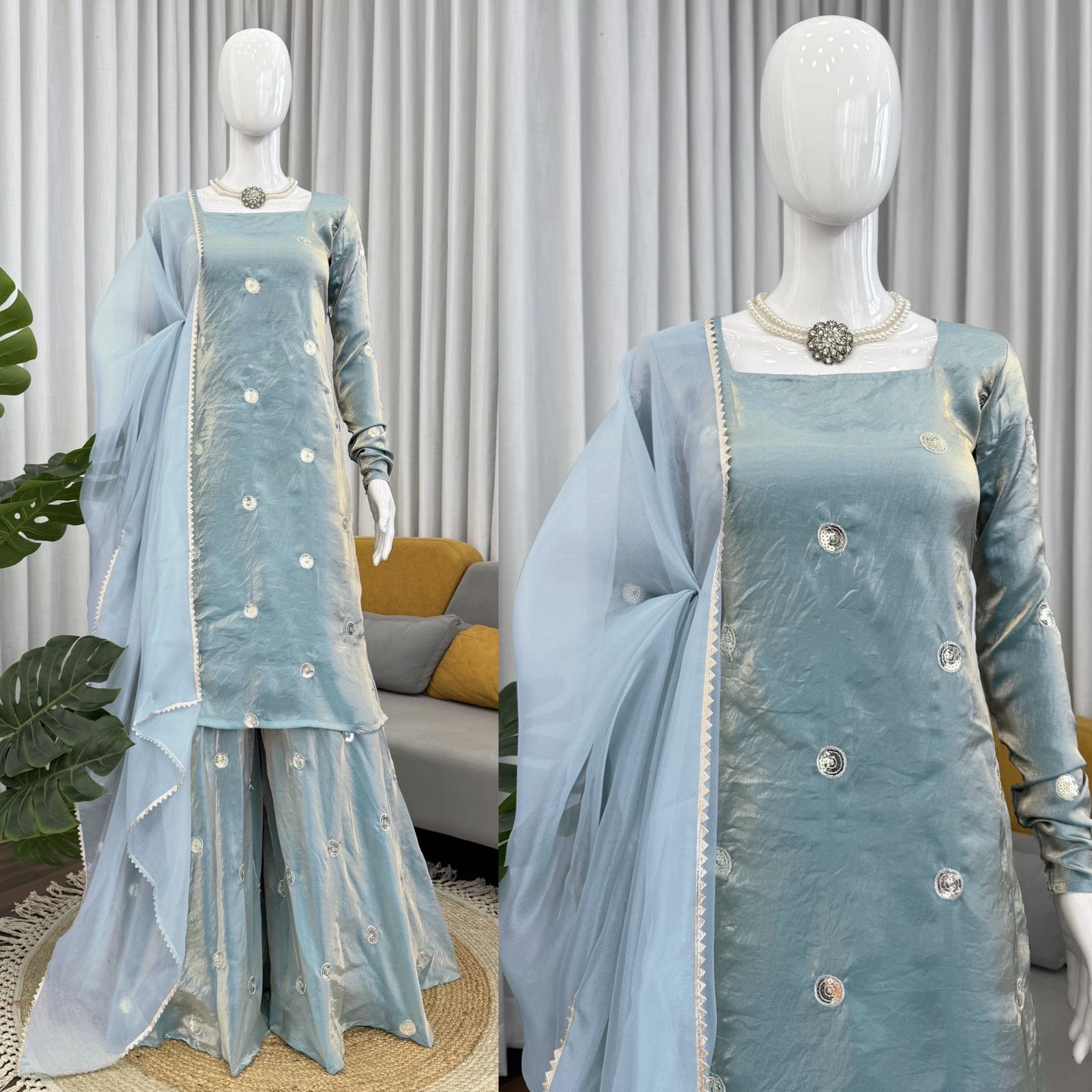 Stylish Fandy Silk Suit Set with Plazo & Dupatta – Festive Wear Outfit