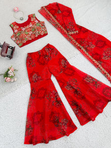 Tibby Silk Sharara Set with Shrug & Blouse – Designer Party Wear for Women