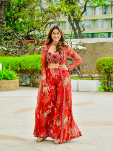 Tibby Silk Sharara Set with Shrug & Blouse – Designer Party Wear for Women