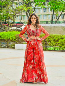 Tibby Silk Sharara Set with Shrug & Blouse – Designer Party Wear for Women