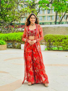 Tibby Silk Sharara Set with Shrug & Blouse – Designer Party Wear for Women