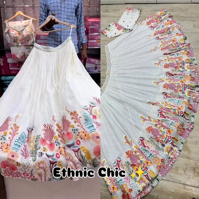 White Floral Lehenga Choli with Dupatta for Wedding & Festive Wear